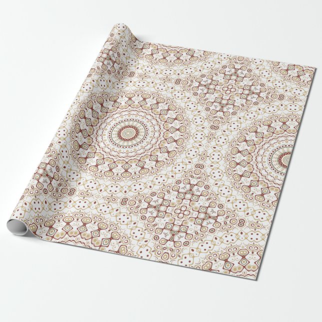 Earth Tone Geometric Mandala Pattern Wrapping Paper (Unrolled)