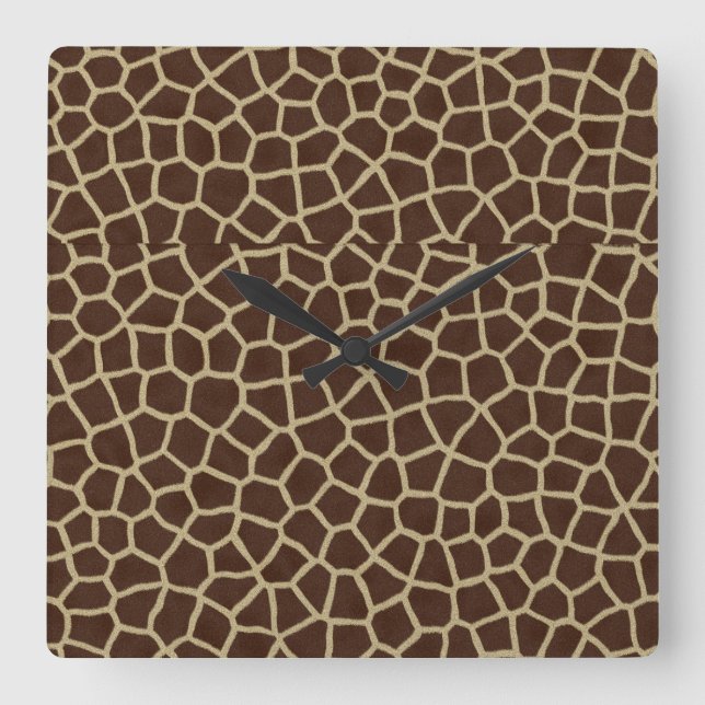 Earth Tone Giraffe Print Pattern Decorative Throw  Square Wall Clock (Front)