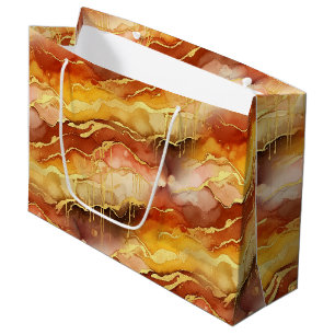 Earth Tone Gold Marble Fluid Art Large Gift Bag