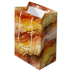 Earth Tone Gold Marble Fluid Art Medium Gift Bag