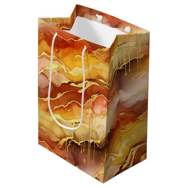 Earth Tone Gold Marble Fluid Art Medium Gift Bag (Front Angled)