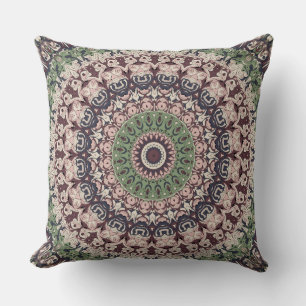 Earth Tone Green and Brown Mandala Pattern Cushion