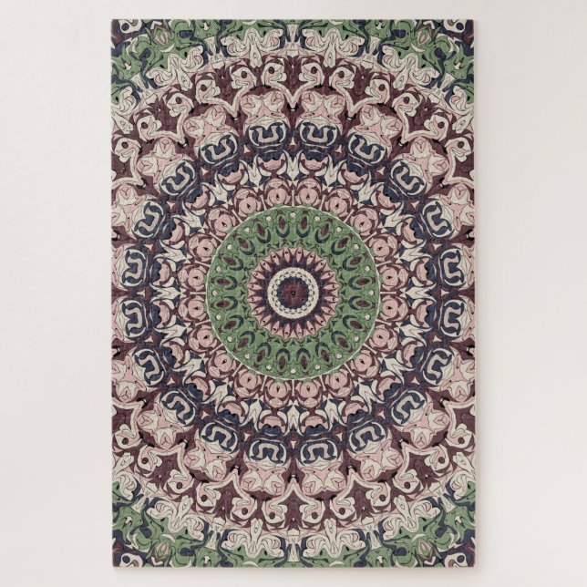 Earth Tone Green and Brown Mandala Pattern Jigsaw Puzzle (Vertical)