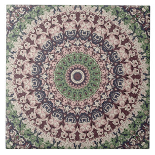 Earth Tone Green and Brown Mandala Pattern Tile