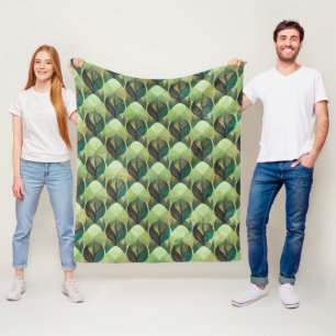 Earth Tone Green Geometric Vintage Pattern Fleece Blanket