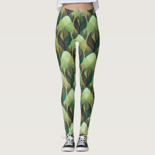 Earth Tone Green Geometric Vintage Pattern Leggings