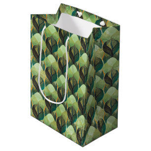 Earth Tone Green Geometric Vintage Pattern Medium Gift Bag