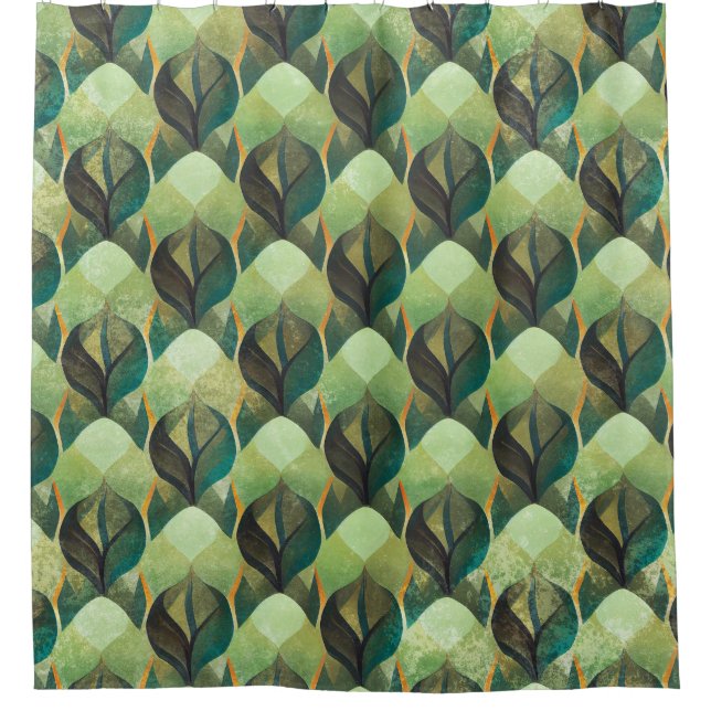 Earth Tone Green Geometric Vintage Pattern Shower Curtain (Front)