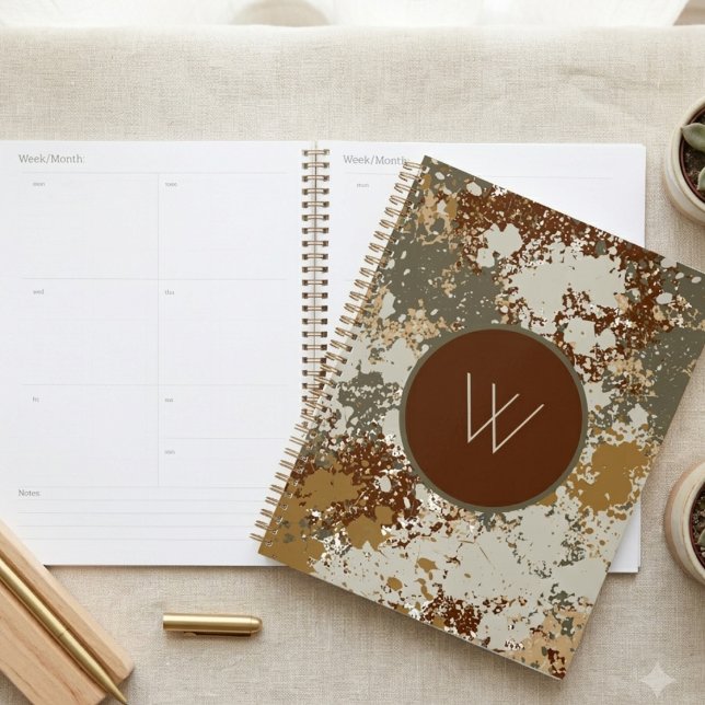 Earth Tone Grunge Texture Modern Monogram Planner (A stylish earth-toned grunge planner for organized professionals. Master your schedule in style.)