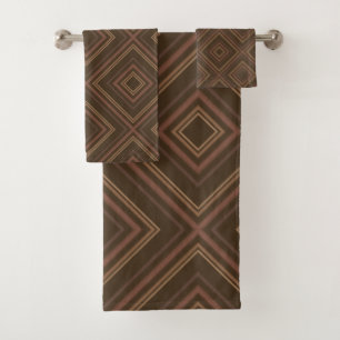 Earth Tone Hypnotic Diamond Modern Abstract Art Bath Towel Set