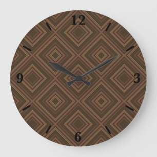 Earth Tone Hypnotic Diamond Modern Abstract Art Large Clock