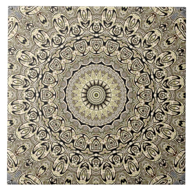 Earth Tone Mandala Intricate Geometric Patterns Tile (Front)