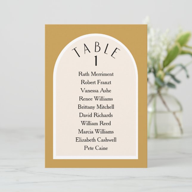 Earth tone modern arched table number seating plan (Standing Front)
