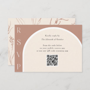 Earth Tone Modern Simple Arch QR code wedding RSVP Card