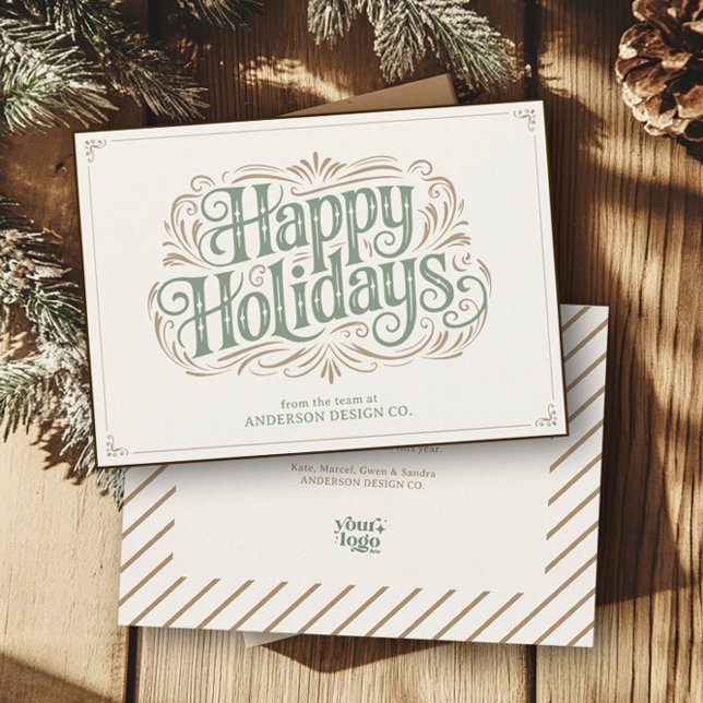 Earth Tone Modern Typography Small Business Logo Holiday Card (Creator Uploaded)