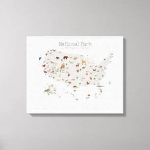 Earth Tone National Park Map Woodland Nursery  Canvas Print