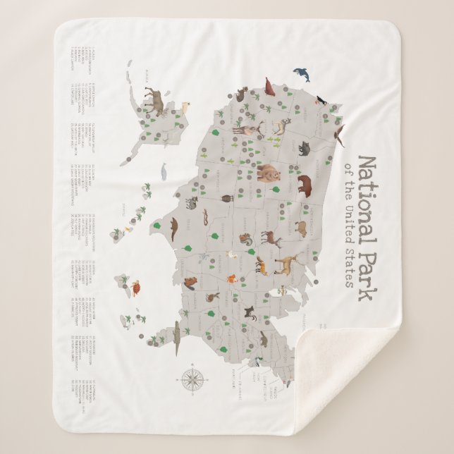 Earth Tone National Park Map Woodland Nursery  Sherpa Blanket (Front)