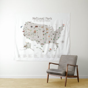Earth Tone National Park Map Woodland Nursery  Tapestry