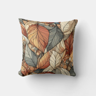 Earth Tone Neutral Abstract Leaves Throw Pillow