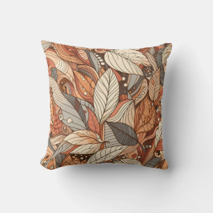 Earth Tone Neutral Abstract Leaves Throw Pillow
