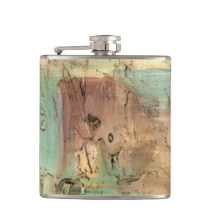 Earth Tone Painting with Cracked Surface Hip Flask