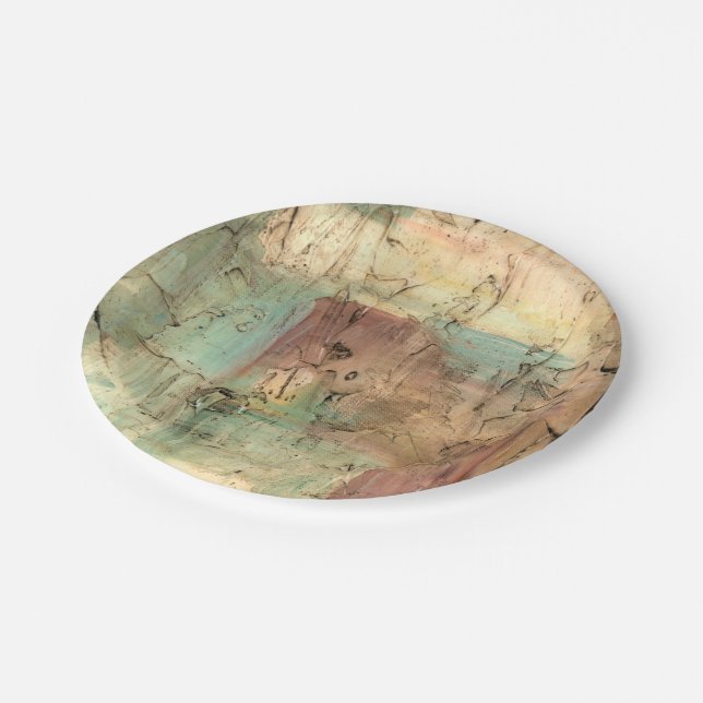Earth Tone Painting with Cracked Surface Paper Plate (Angled)