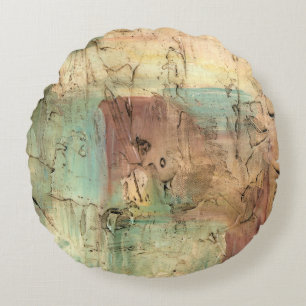 Earth Tone Painting with Cracked Surface Round Cushion