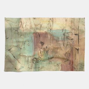 Earth Tone Painting with Cracked Surface Tea Towel