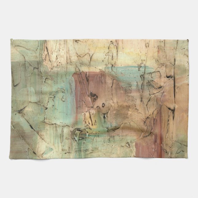 Earth Tone Painting with Cracked Surface Tea Towel (Horizontal)