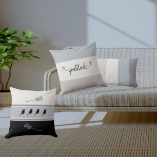 Earth Tone Striped "Gratitude" Script Throw Pillow