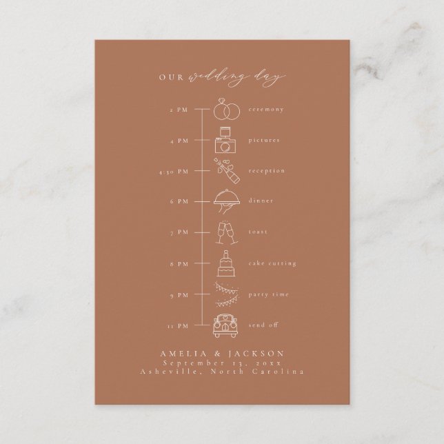 Earth Tone Terracotta Wedding Timeline Enclosure Card (Front)