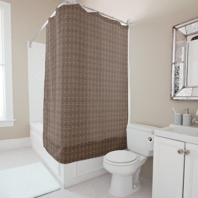 Earth Tone Tile Pattern Shower Curtain (In Situ)