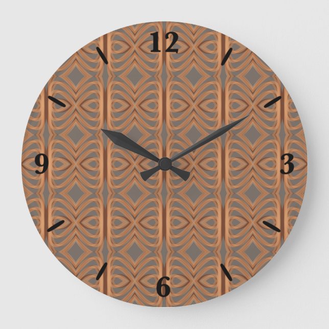 Earth Tone Tribal Ribbon Abstract Pattern Art Large Clock (Front)