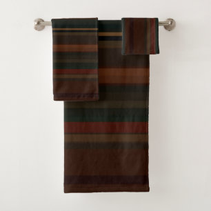 Earth Tone Vertical Stripes in Rust, Teal & Forest Bath Towel Set