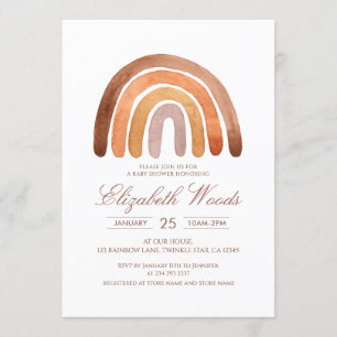 Earth Tone Watercolor Boho Rainbow Baby Shower  Invitation