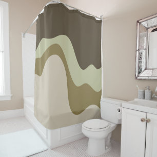 Earth Tone Waves Abstract Art Bath Mat Shower Curtain