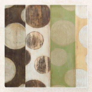 Earth Tone Wood Panel Painting with Circles Glass Coaster