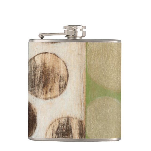 Earth Tone Wood Panel Painting with Circles Hip Flask (Front)