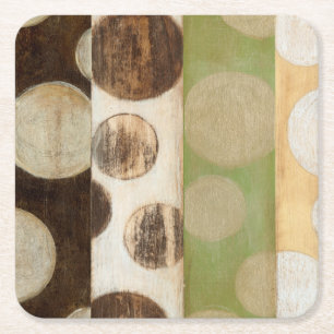 Earth Tone Wood Panel Painting with Circles Square Paper Coaster