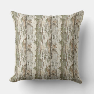 Earth Toned Birch Bark Tree Pattern Throw Pillow
