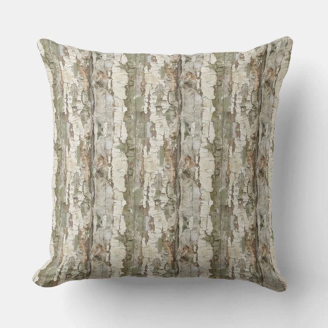 Earth Toned Birch Bark Tree Pattern Throw Pillow (Front)
