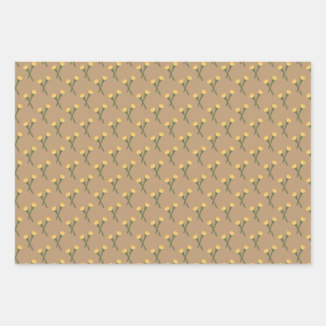 Earth-toned Coltsfoot Spring Flower Wrapping Paper (Front)
