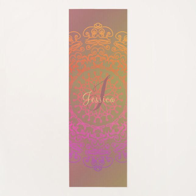 Earth-toned Mandala w/Name Yoga Mat (Front)