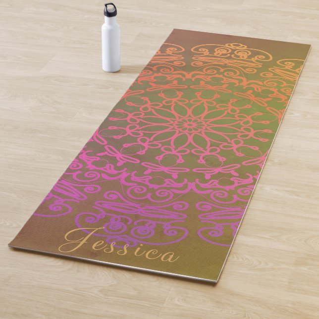 Earth-toned Mandala w/Name Yoga Mat (In Situ)