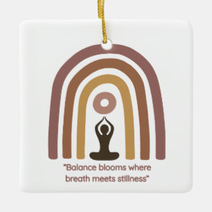 Earth-Toned Mindfulness Rainbow Yoga Design Ceramic Ornament