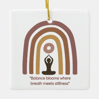 Earth-Toned Mindfulness Rainbow Yoga Design Ceramic Ornament