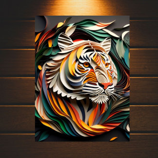 Earth-Toned Tiger: A Paper Quilling Art Poster