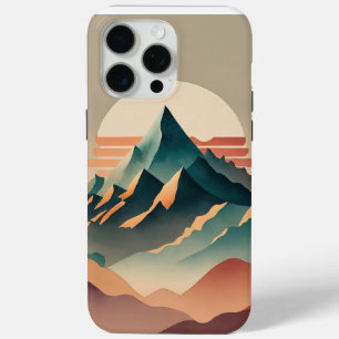 Earth-Toned Watercolor Mountains With Sun iPhone 15 Pro Max Case
