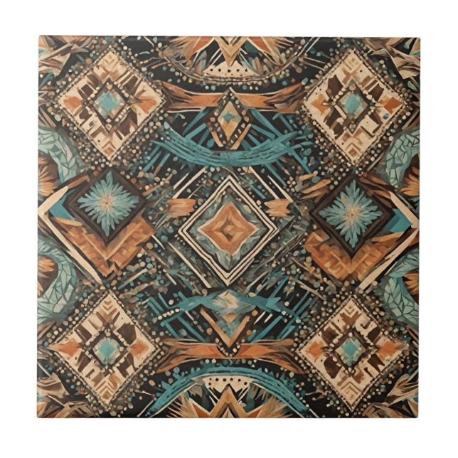 Earth Tones Abstract Geometric Pattern  Tile (Front)