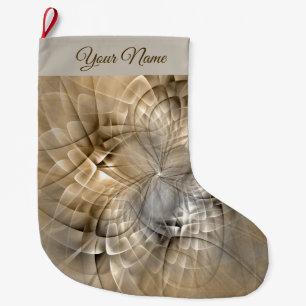 Earth Tones Abstract Modern Fractal Art Own Name Large Christmas Stocking